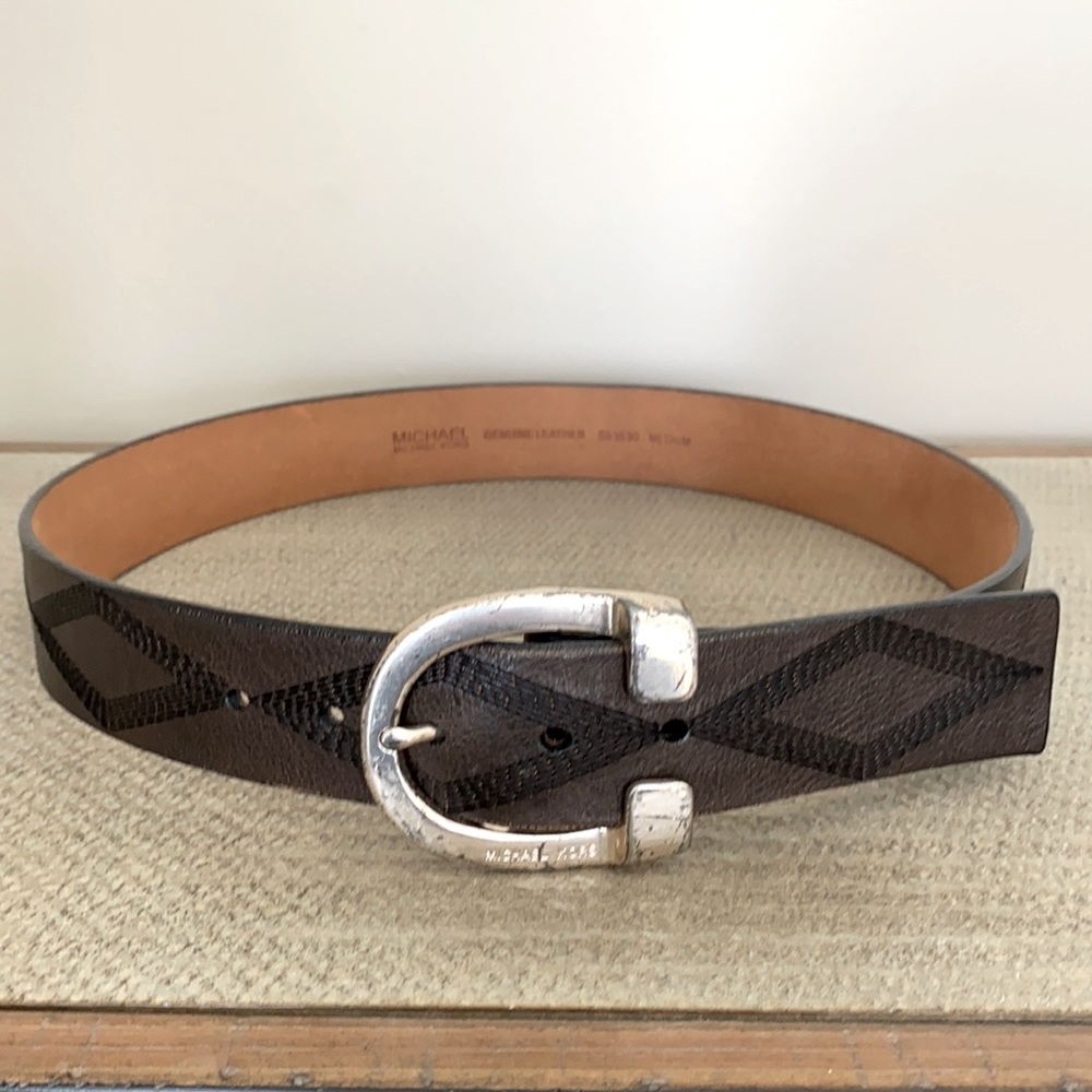 Michael Kors Black Leather Horseshoe Buckle Belt Size Medium
